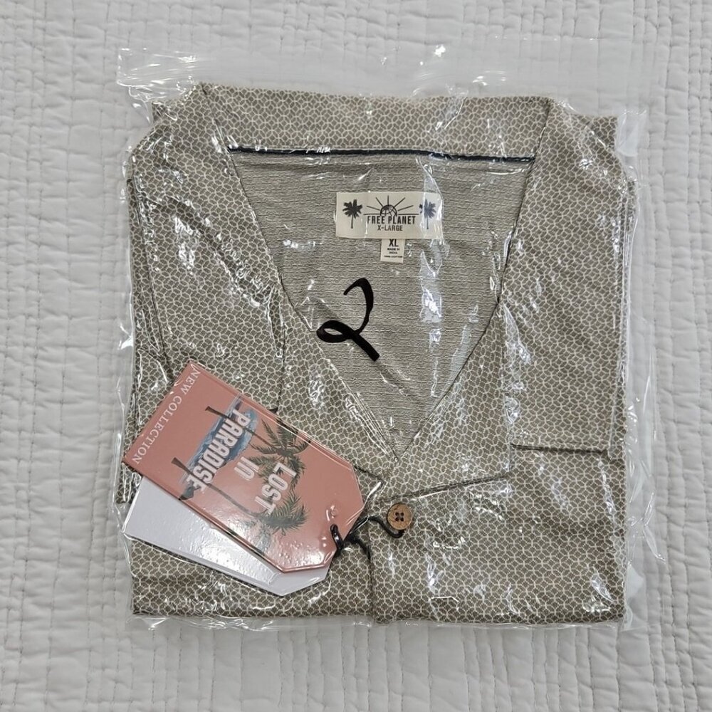 Free Planet Lost in Paradise Men’s XL Olive Short Sleeve Button Up Shirt NWT NEW - Picture 11 of 14